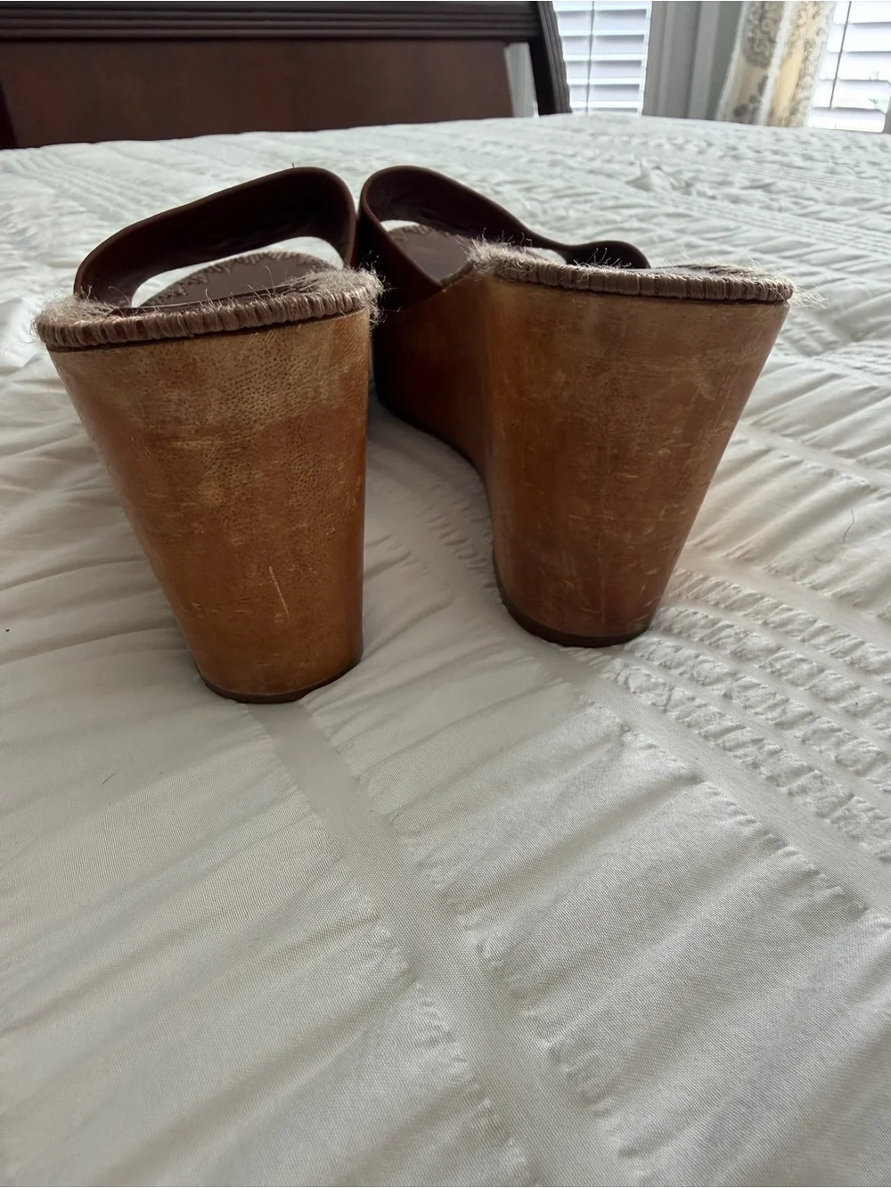 Tory Burch Cognac Leather Wedge Slide Size 9.5